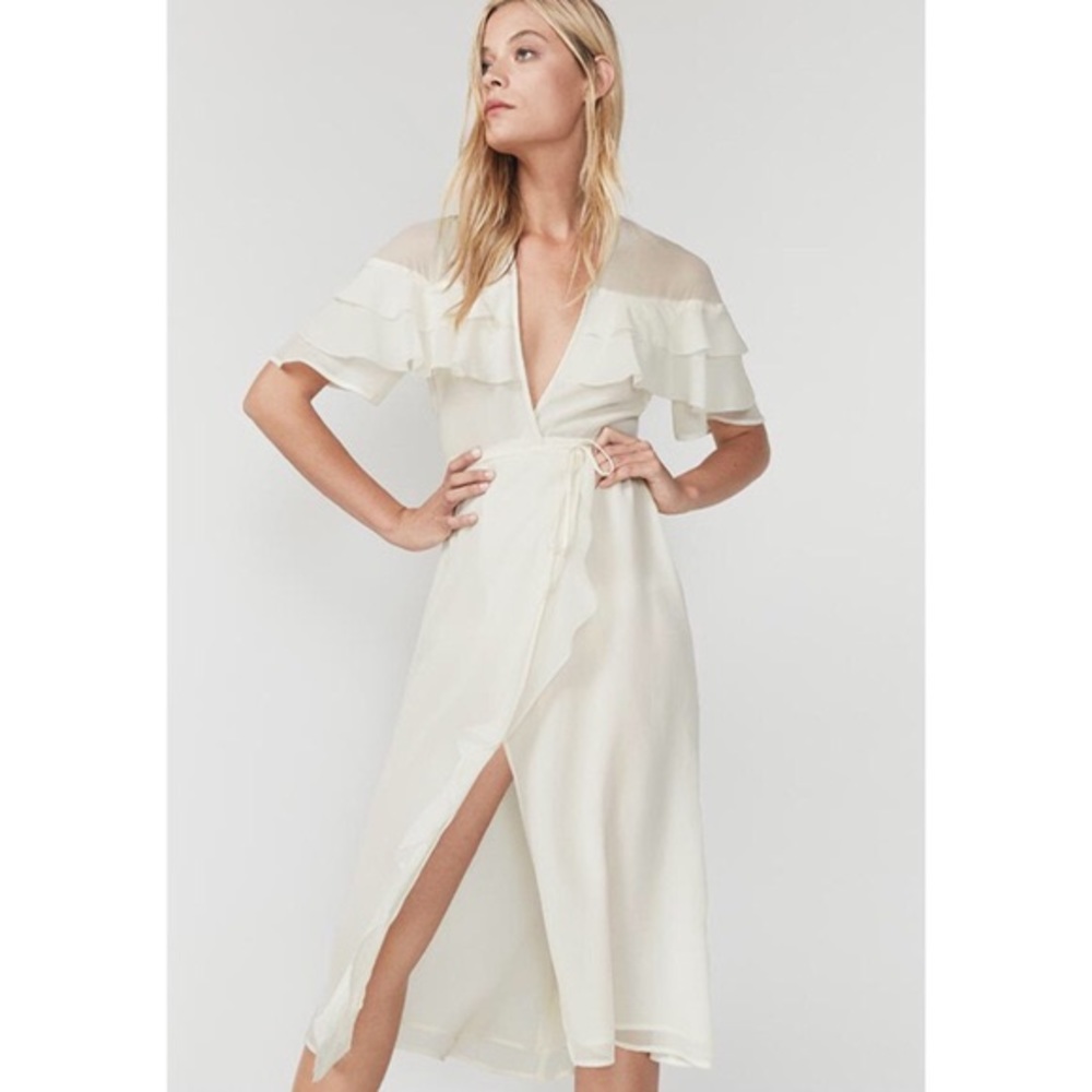 Reformation cream/ ivory Garbo midi wrap dress